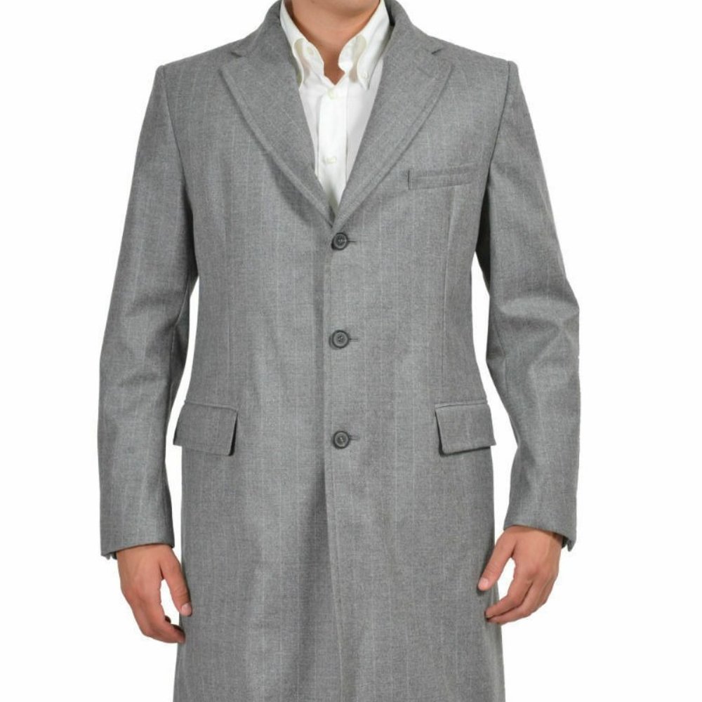 Ballantyne Gray Wool Striped Three Button Coat